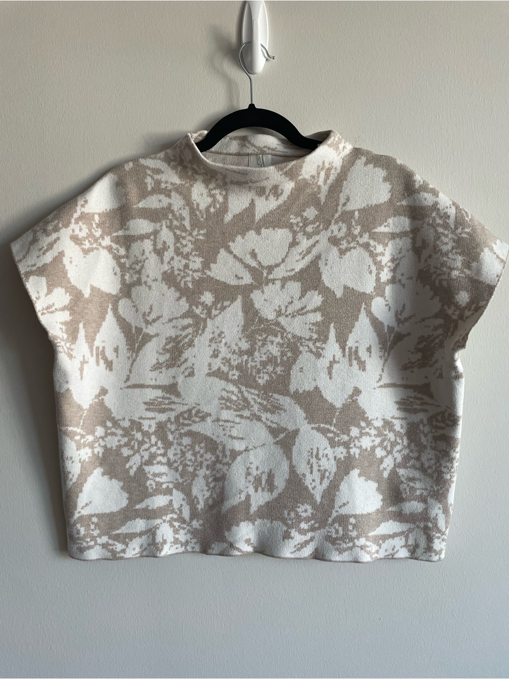 Joie cream brown mock neck abstract pixel floral sleeveless knit sweater top L